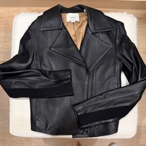 Vince Black Leather Asymmetrical Biker Jacket